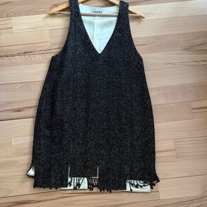 Ganni Black and Cream wool Mini Dress
